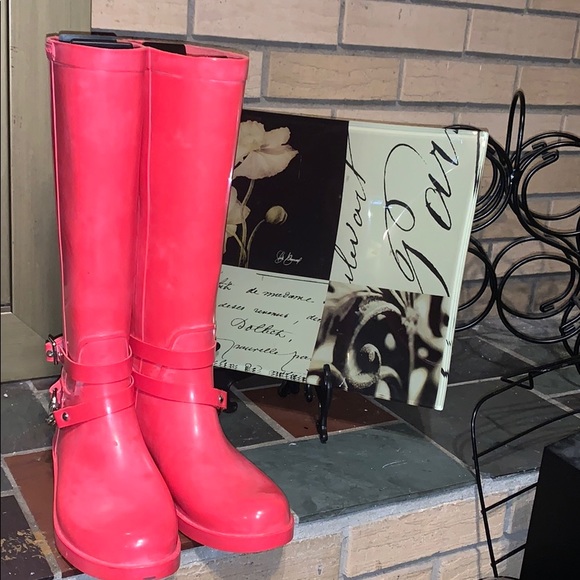 Coach Rain Boots Pink Lori Size 9 Silver Hardware - Picture 10 of 14